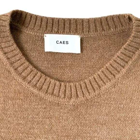 CAES Knit Crewneck Sweater Alpaca Virgin Wool Brown Khaki Tan Medium - Picture 7 of 12